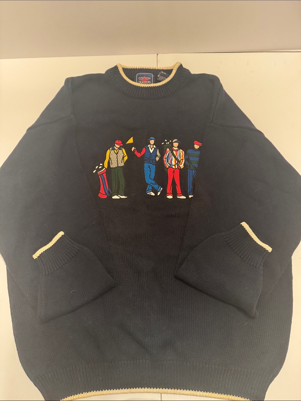 Vintage cotton trader Navy Crewneck Sweater with Golfers Embroidery